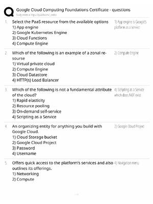 Preview image for Google Cloud Foundations Study Guide / Computing Certificate Exam Prep / Score 100% / 2025 Update