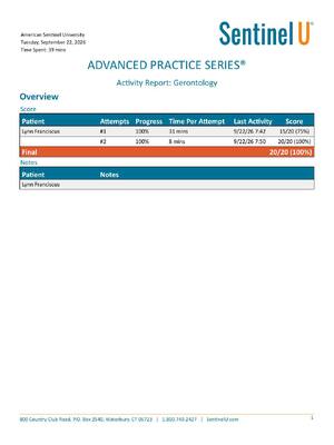 Preview of Complete Simulation Sentinel U:  Lynn Franciscus: Activity Report – Gerontology, Advanced