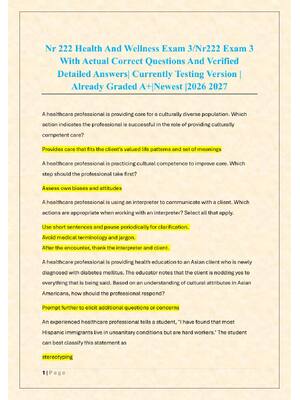 Preview of Nr 222 Health And Wellness Exam 3/Nr222 Exam 3