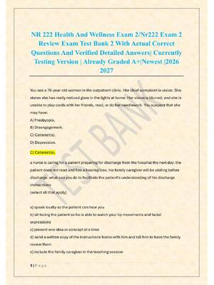 Preview of NR 222 Health And Wellness Exam 2/Nr222 Exam 2  Review Exam Test Bank 2
