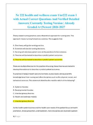 Preview of Nr 222 health and wellness exam 1/nr222 exam 1