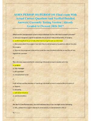Preview of AORN PERIOP 101/PERIOP 101 Final exam