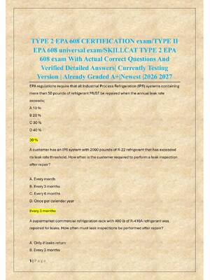 Preview of TYPE 2 EPA 608 CERTIFICATION exam/TYPE II  EPA 608 universal exam/SKILLCAT TYPE 2 EPA  608