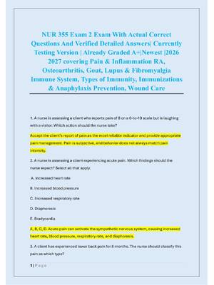 Preview of NUR 355 Exam 2 Exam With Actual Correct  Questions And Verified Detailed Answers| Currentl