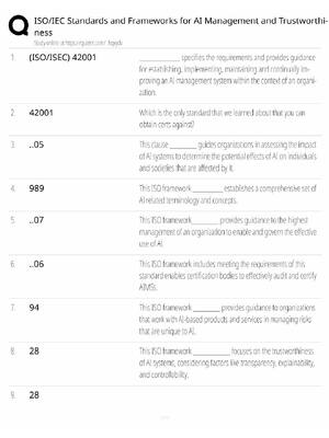 Preview of ISO/IEC AI Standards Study Guide / AI Management & Trustworthiness / Score 100% / 2025 Upd