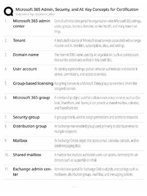 Preview image for Microsoft 365 Admin Study Guide / Security & AI Certification Concepts / Score 100% / 2025 Update / Exam Prep