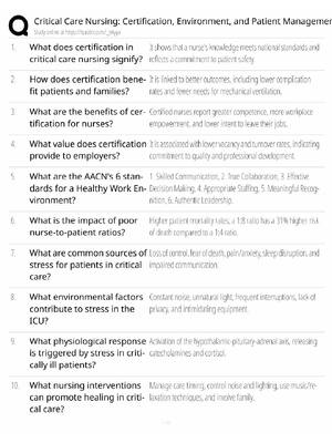 Preview image for Critical Care Nursing Study Guide / Certification, Environment & Patient Management / Score 100% / 2025 Update / Exam Prep