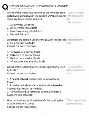 Preview image for SAP Generative AI Developer Study Guide / C_AIG Certification / Score 100% / 2025 Update / Exam Prep
