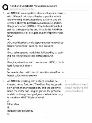 Preview image for NBCOT Hand & UE Study Guide / AOTA Prep Questions / Score 100% / 2025 Update / Exam Prep
