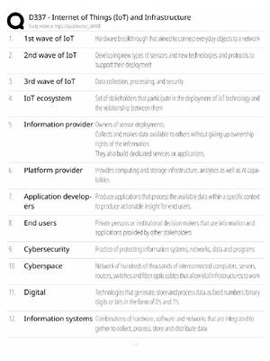Preview of D337 IoT Study Guide / Internet of Things & Infrastructure Exam Prep / Score 100% / 2025 U