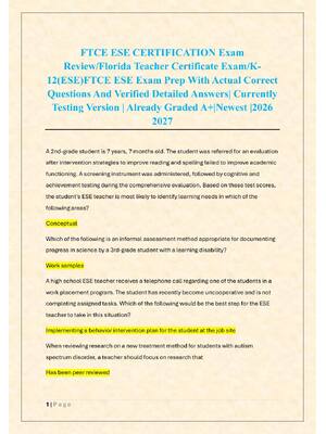 Preview of FTCE ESE CERTIFICATION Exam  Review/Florida Teacher Certificate Exam/K 12(ESE)FTCE ESE Exa