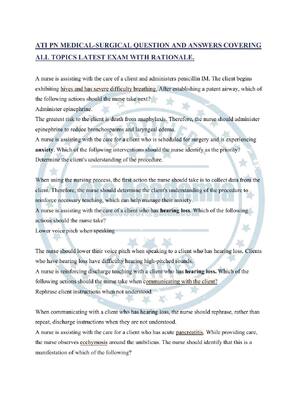 Preview of ATI PN MEDICAL-SURGICAL QUESTION AND ANSWERS COVERING ALL TOPICS LATEST EXAM WITH RATIONAL