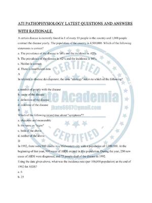 Preview of ATI PATHOPHYSIOLOGY LATEST QUESTIONS AND ANSWERS WITH RATIONALE.