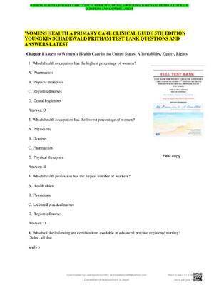 Preview of Test Bank Women’s Health A Primary Care Clinical Guide 5th Edition