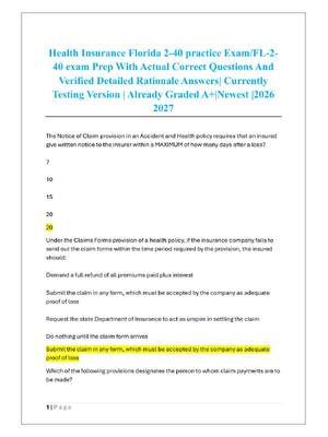 Preview of Health Insurance Florida 2-40 practice Exam/FL-2 40 exam Prep