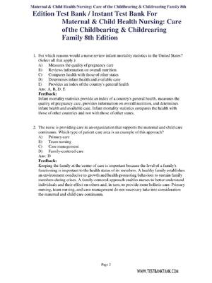 Preview of Test Bank for Maternal & Child Health Nursing Care of the Childbearing 8th Ed