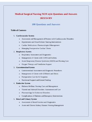 Preview of Medical Surgical Nursing NGN style Questions and Answers 2023/24 RN