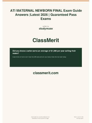 Preview of ATI MATERNAL NEWBORN FINAL Exam Guide Answers |Latest 2026 | Guaranteed Pass Exams