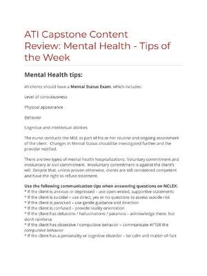 Preview of ATI Capstone Content  Review: Mental Health - Tips of  the Week