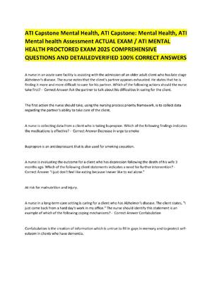 Preview of ATI Capstone Mental Health, ATI Capstone: Mental Health, ATI  Mental health Assessment ACT