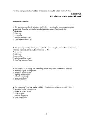 Preview of Chapter 01 Introduction to Corporate Finance