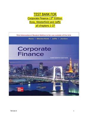 Preview of TEST BANK FOR  Corporate Finance 13th Edition  Ross, Westerfield and Jaffe  all chapters 1