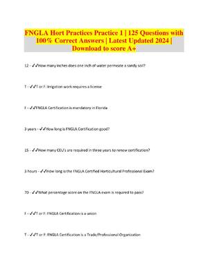 Preview image for FNGLA Hort Practices Practice 1 | 125 Questions with  100% Correct Answers | Latest Updated 2024 |  Download to score A+