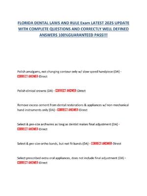Preview image for FLORIDA DENTAL LAWS AND RULE Exam LATEST 2025 UPDATE  WITH COMPLETE QUESTIONS AND CORRECTLY WELL DEFINED  ANSWERS 100%GUARANTEED PASS!!!