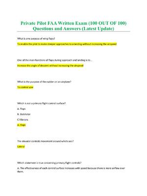 Preview image for Private Pilot FAA Written Exam (100 OUT OF 100)  Questions and Answers (Latest Update)