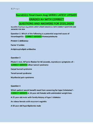 Preview image for 1 | Pa ge  Nurs6531 Final Exam Aug SERIES LATEST UPDATE  GRADED A+ WITH CORRECT  QUESTIONS AND ANSWERS FOR 2025,2026/