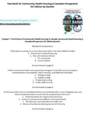 Preview of Test Bank for Community Health Nursing A Canadian Perspective 5th Edition by Stamler