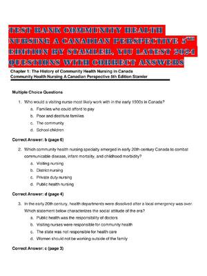 Preview of TEST BANK COMMUNITY HEALTH NURSING A CANADIAN PERSPECTIVE 5TH EDITION BY STAMLER, YIU LATE