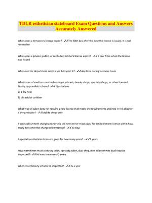 Preview of TDLR esthetician stateboard Exam Questions and Answers  Accurately Answered