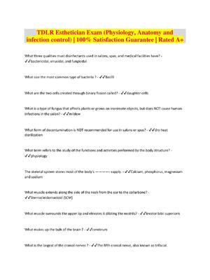 Preview of TDLR Esthetician Exam (Physiology, Anatomy and  infection control) | 100% Satisfaction Gua