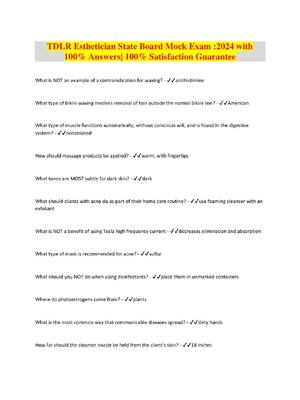 Preview of TDLR Esthetician State Board Mock Exam :2024 with  100% Answers| 100% Satisfaction Guarant