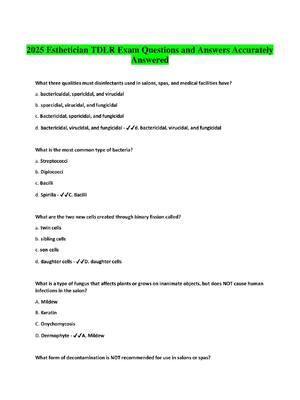 Preview of 2025 Esthetician TDLR Exam Questions and Answers Accurately  Answered