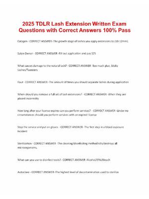 Preview of 2025 TDLR Lash Extension Written Exam  Questions with Correct Answers 100% Pass