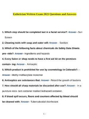 Preview of Esthetician Written Exam 2023 Questions and Answers