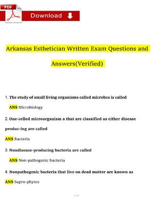 Preview of Arkansas Esthetician Written Exam Questions and  Answers(Verified)