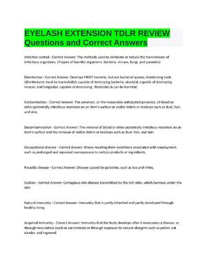 Preview of EYELASH EXTENSION TDLR REVIEW  Questions and Correct Answers