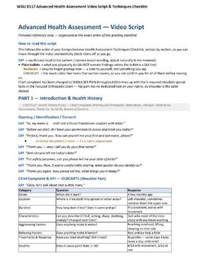 Preview of WGU D117 Advanced Health Assessment Video Script & Techniques Checklist Rated A+ Verified