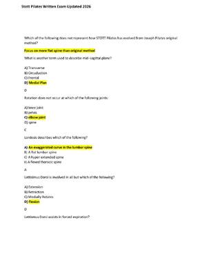 Preview image for Stott Pilates Written Exam Updated 2026 Questions and Verified Answers Rated A+