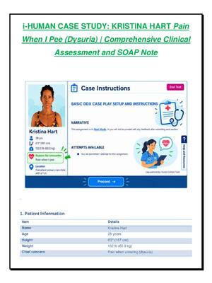 Preview image for i-HUMAN CASE STUDY: KRISTINA HART Pain  When I Pee (Dysuria) | Comprehensive Clinical  Assessment and SOAP Note