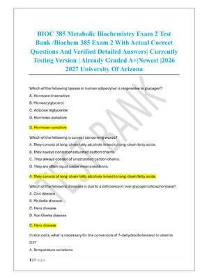 Preview of BIOC 385 Metabolic Biochemistry Exam 2 Test  Bank /Biochem 385 Exam 2