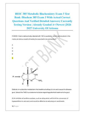 Preview of BIOC 385 Metabolic Biochemistry Exam 3 Test  Bank /Biochem 385 Exam 3