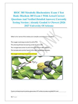 Preview of BIOC 385 Metabolic Biochemistry Exam 1 Test  Bank /Biochem 385 Exam 1