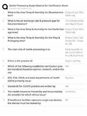 Preview of Sterile Processing Study Guide / Certification Exam Prep / Score 100% / 2025 Update