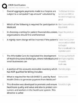 Preview of CRCR Certification Study Guide / HFMA Revenue Cycle Exam Prep / Score 100% / 2025 Update /