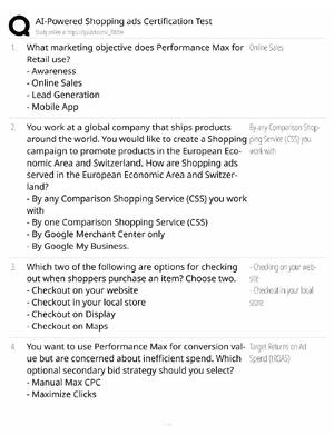 Preview of AI-Powered Shopping Ads Study Guide / Certification Test Exam Prep / Score 100% / 2025 Upd