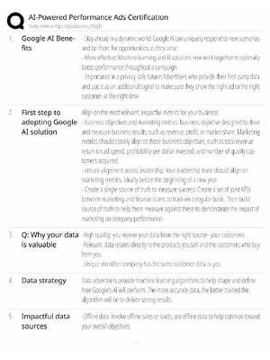Preview of AI-Powered Performance Ads Study Guide / Google Certification Exam Prep / Score 100% / 202